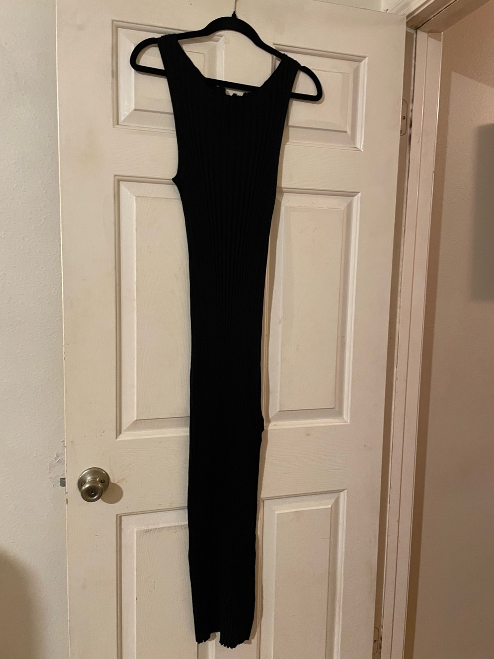 NWT Olive Oak Black Ribbed Knit Sleeveless Side Slit Shift Maxi Dress XL